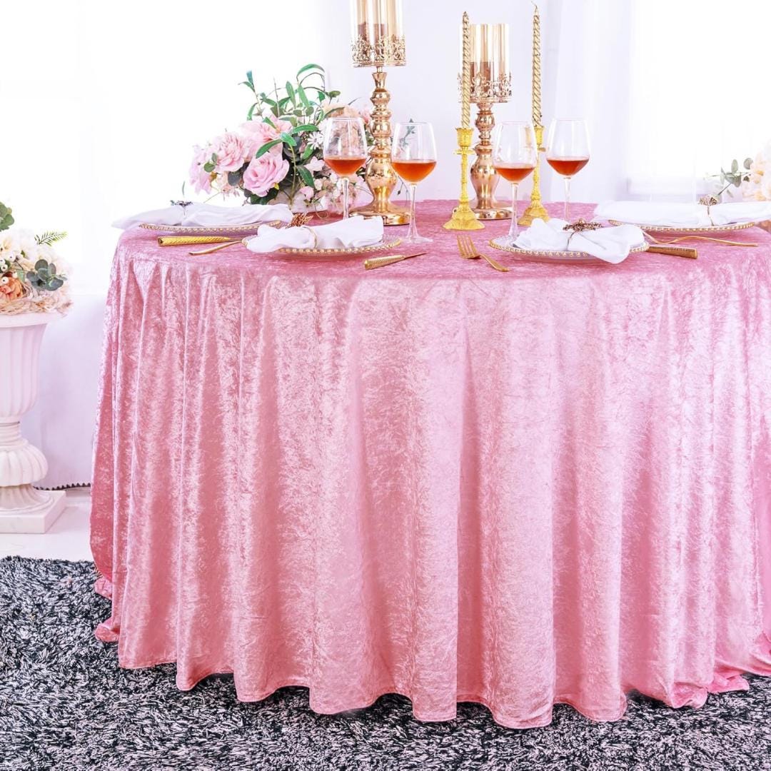Crushed Velvet Tablecloth - PINK -  Luxurious Round Table Cover  for Weddings, Parties, Baby Showers and Events. Choose Size Below