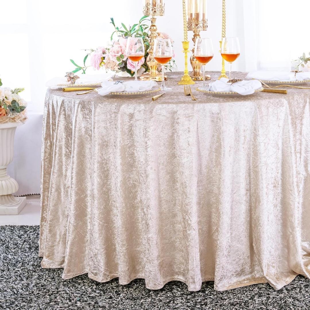 Crushed Velvet Tablecloth - CHAMPAGNE -  Luxurious Round Table Cover  for Weddings, Parties, Baby Showers and Events. Choose Size Below