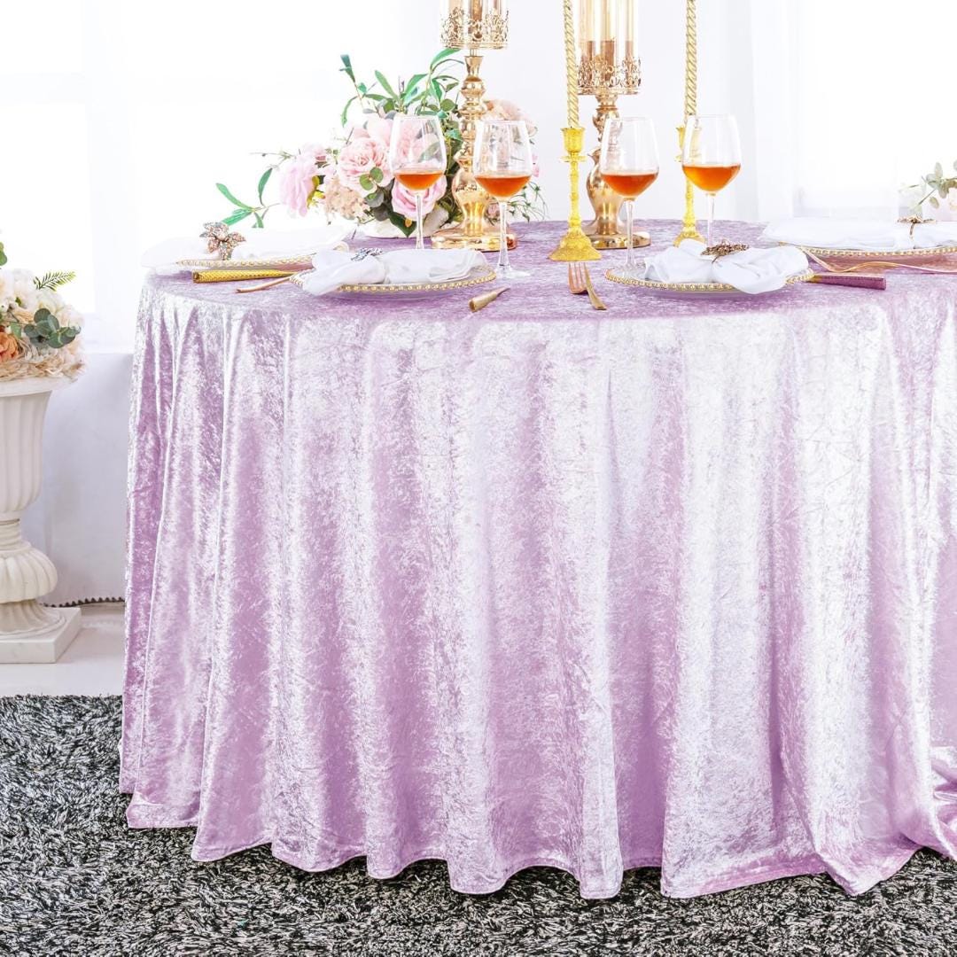 Crushed Velvet Tablecloth - LILAC -  Luxurious Round Table Cover  for Weddings, Parties, Baby Showers and Events. Choose Size Below