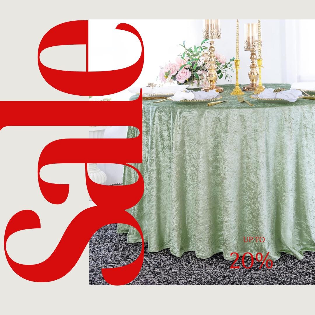 Crushed Velvet Tablecloth - LT SAGE -  Luxurious Round Table Cover  for Weddings, Parties, Baby Showers and Events. Choose Size Below
