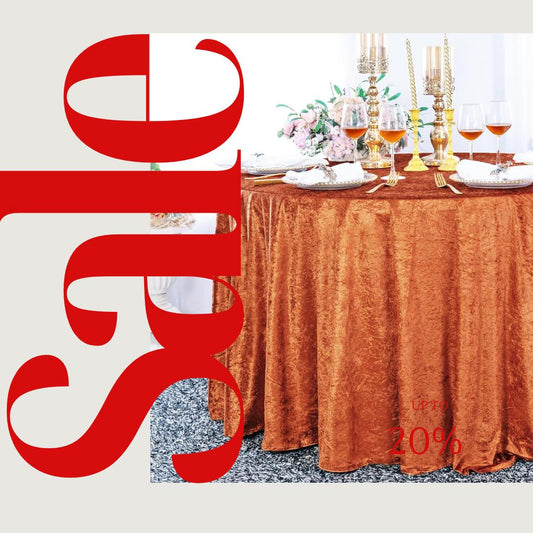 Crushed Velvet Tablecloth - RUST -  Luxurious Round Table Cover  for Weddings, Parties, Baby Showers and Events. Choose Size Below