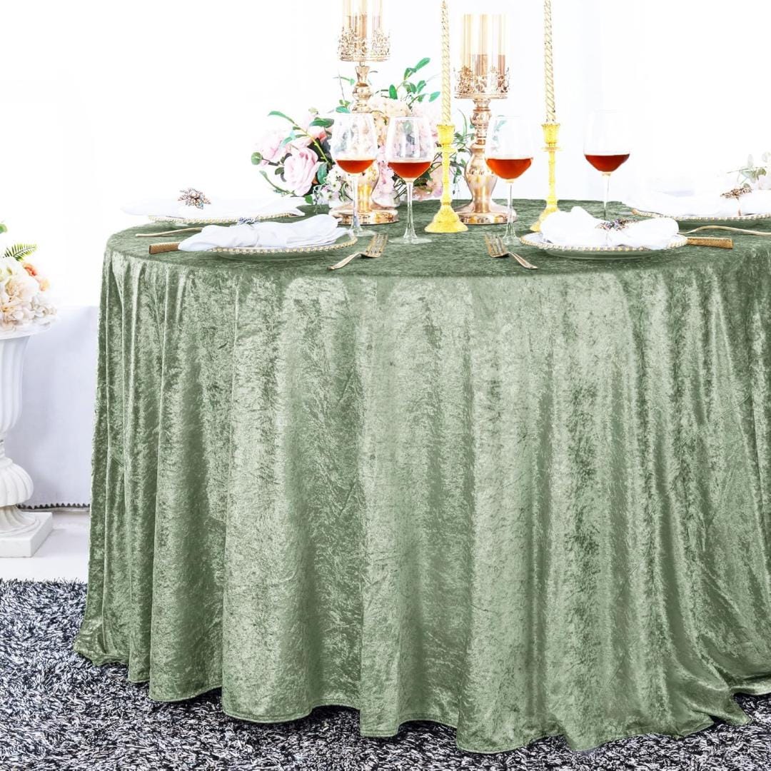 Crushed Velvet Tablecloth - DK SAGE -  Luxurious Round Table Cover  for Weddings, Parties, Baby Showers and Events. Choose Size Below
