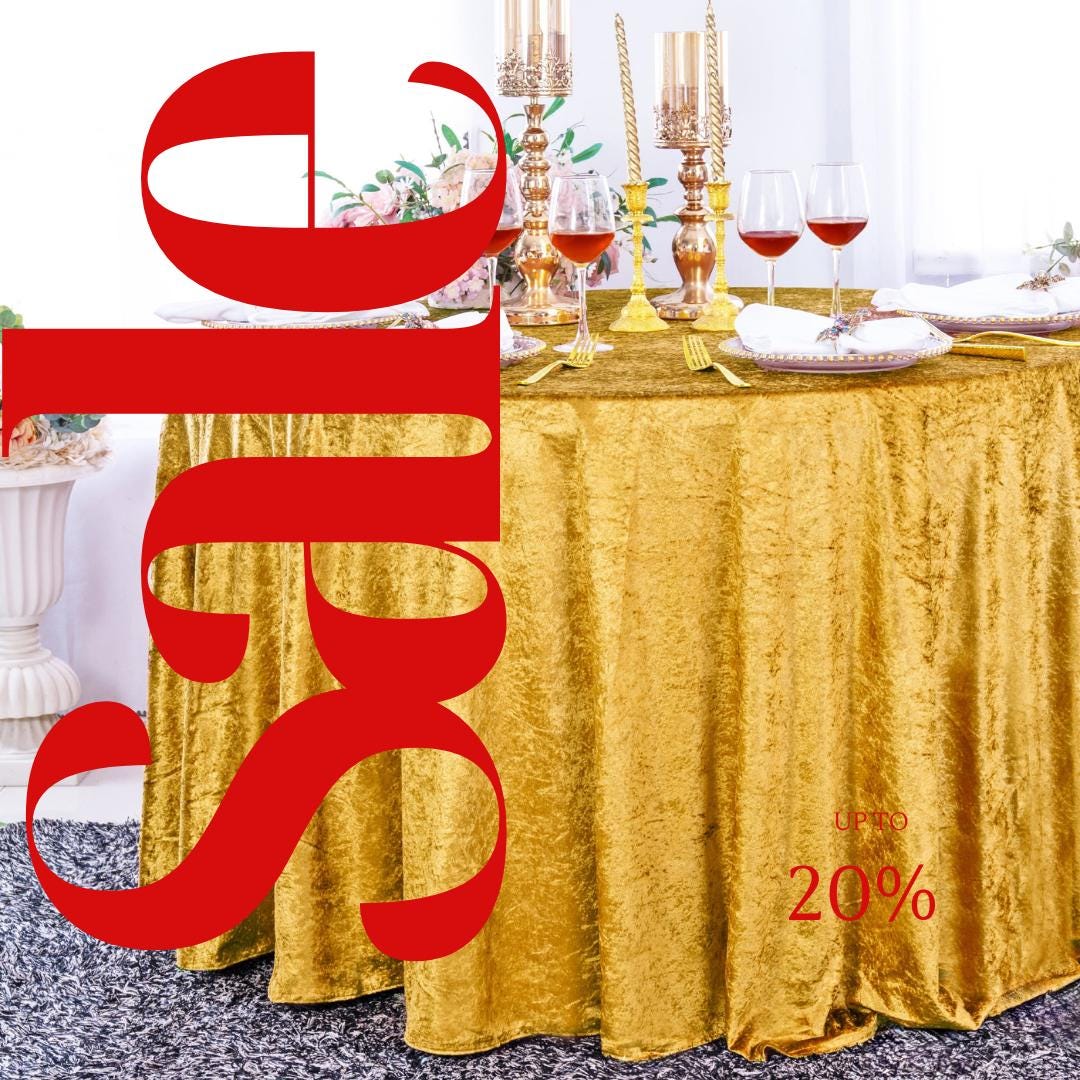 Crushed Velvet Tablecloth - GOLD -  Luxurious Round Table Cover  for Weddings, Parties, Baby Showers and Events. Choose Size Below