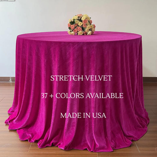Round Stretch Velvet Tablecloth - 108" - 120" - 132" Luxurious Elegant Tablecloth for Wedding, Parties and Events. Choose Size & Color Below