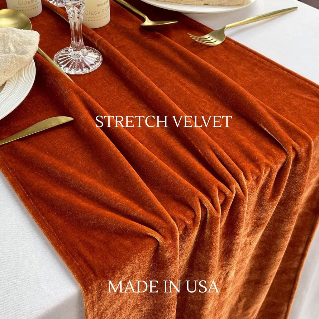 29" x 120" Luxurious Stretch Velvet Table Runner, 10ft Wedding Reception Decorations Soft Velvet Fabric, Table Linen & Wedding Runners