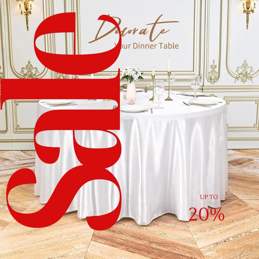 WHITE SATIN - Table Cloth Covers for Round Tables- Round Satin Table Cloth for Wedding Banquet Decoration- Table Cloths. Choose Size Below