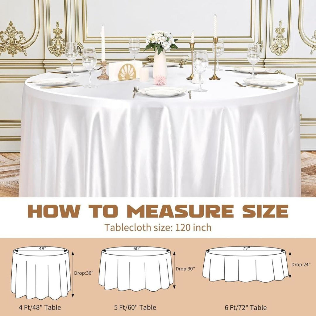 WHITE SATIN - Table Cloth Covers for Round Tables- Round Satin Table Cloth for Wedding Banquet Decoration- Table Cloths. Choose Size Below