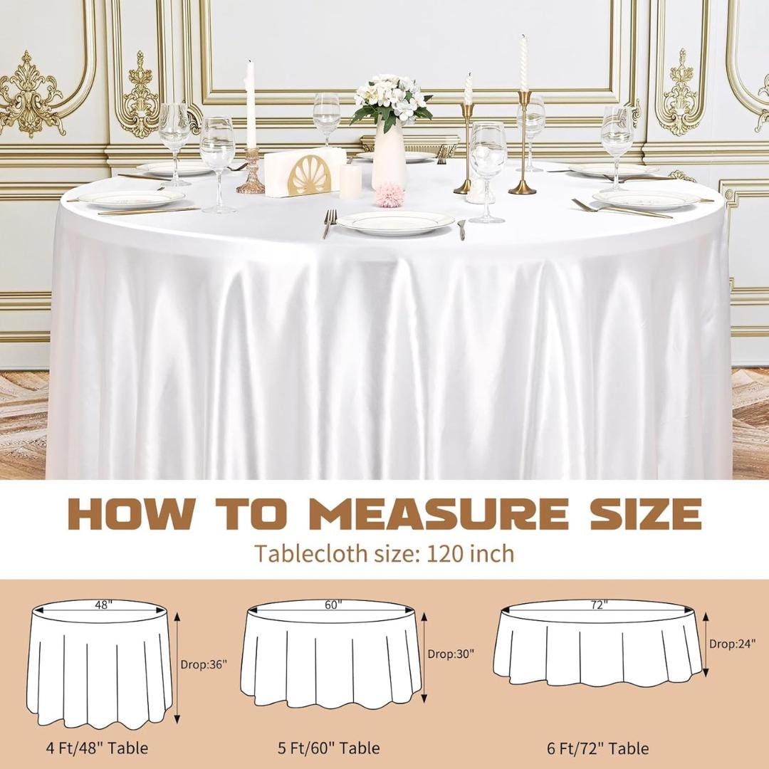 WHITE SATIN - Table Cloth Covers for Round Tables- Round Satin Table Cloth for Wedding Banquet Decoration- Table Cloths. Choose Size Below