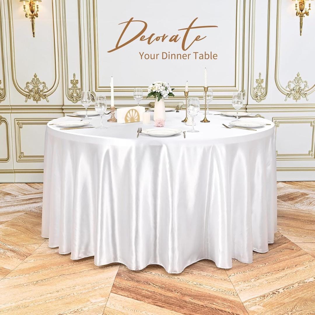 WHITE SATIN - Table Cloth Covers for Round Tables- Round Satin Table Cloth for Wedding Banquet Decoration- Table Cloths. Choose Size Below