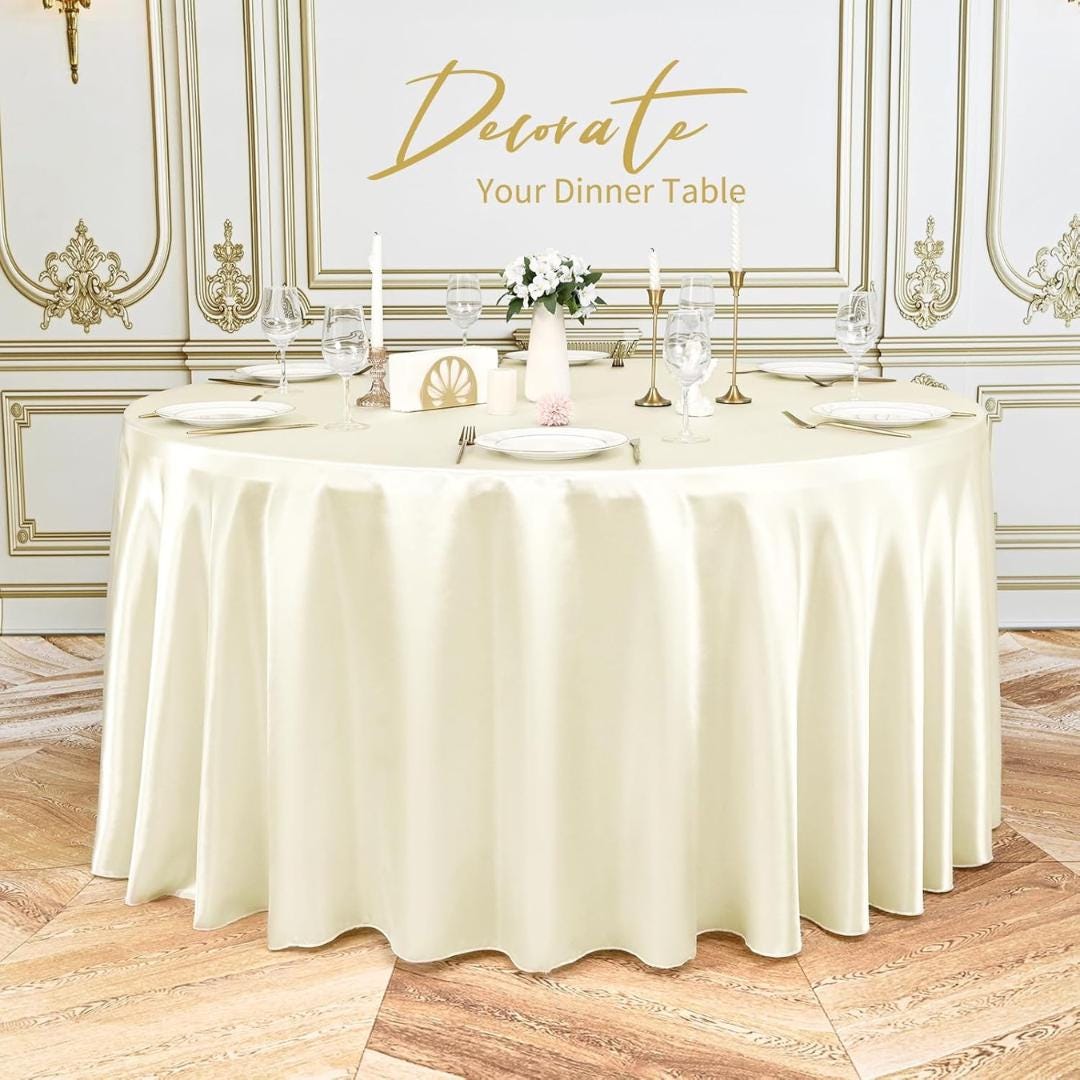 IVORY SATIN - Table Cloth Covers for Round Tables- Round Satin Table Cloth for Wedding Banquet Decoration- Table Cloths. Choose Size Below