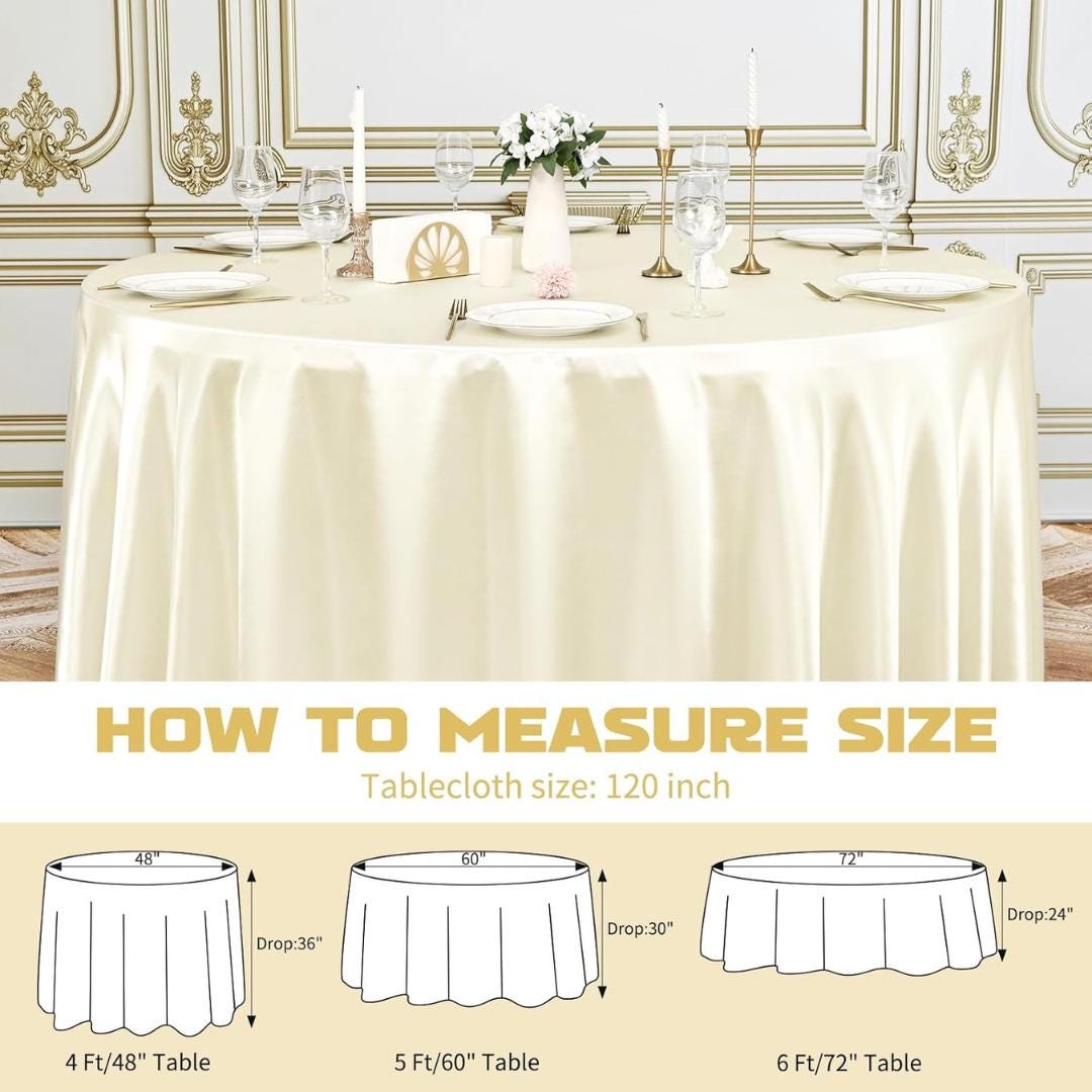 IVORY SATIN - Table Cloth Covers for Round Tables- Round Satin Table Cloth for Wedding Banquet Decoration- Table Cloths. Choose Size Below