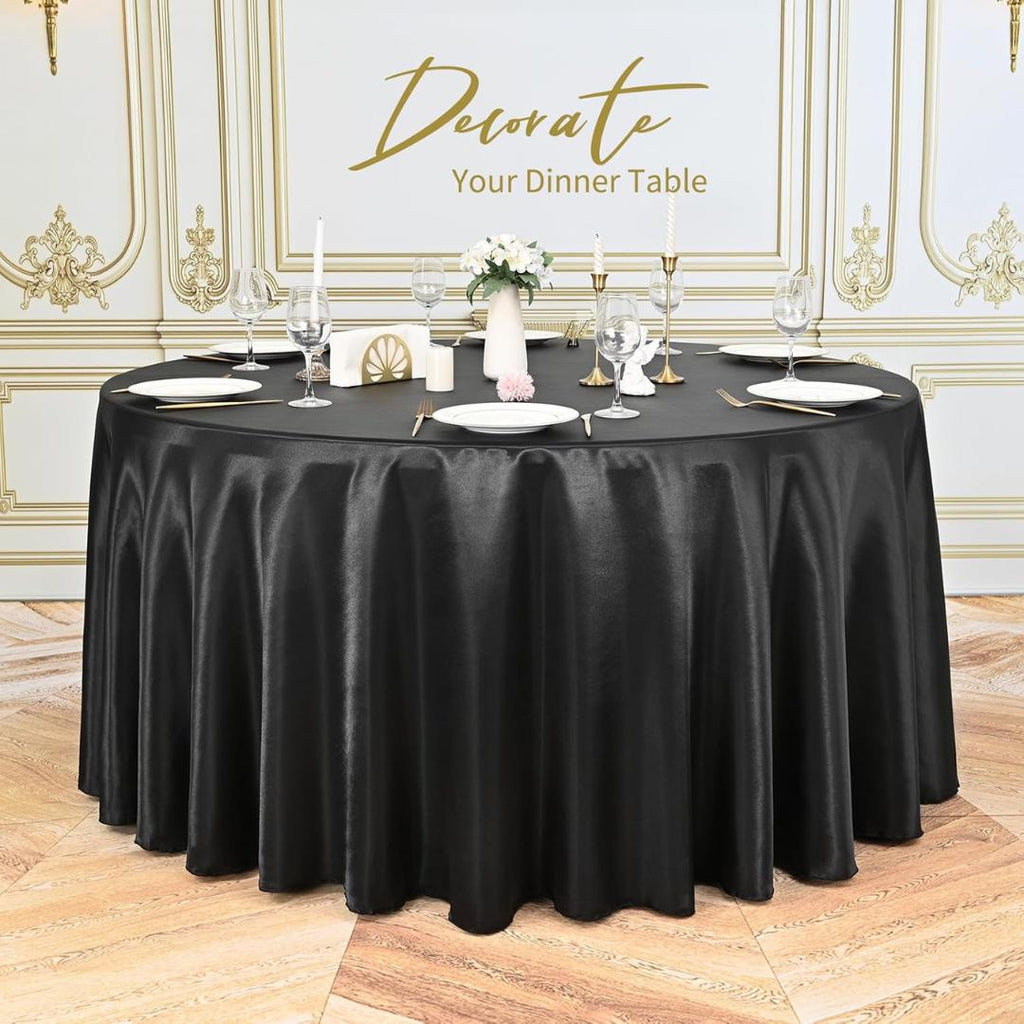BLACK SATIN - Table Cloth Covers for Round Tables- Round Satin Table Cloth for Wedding Banquet Decoration- Table Cloths. Choose Size Below