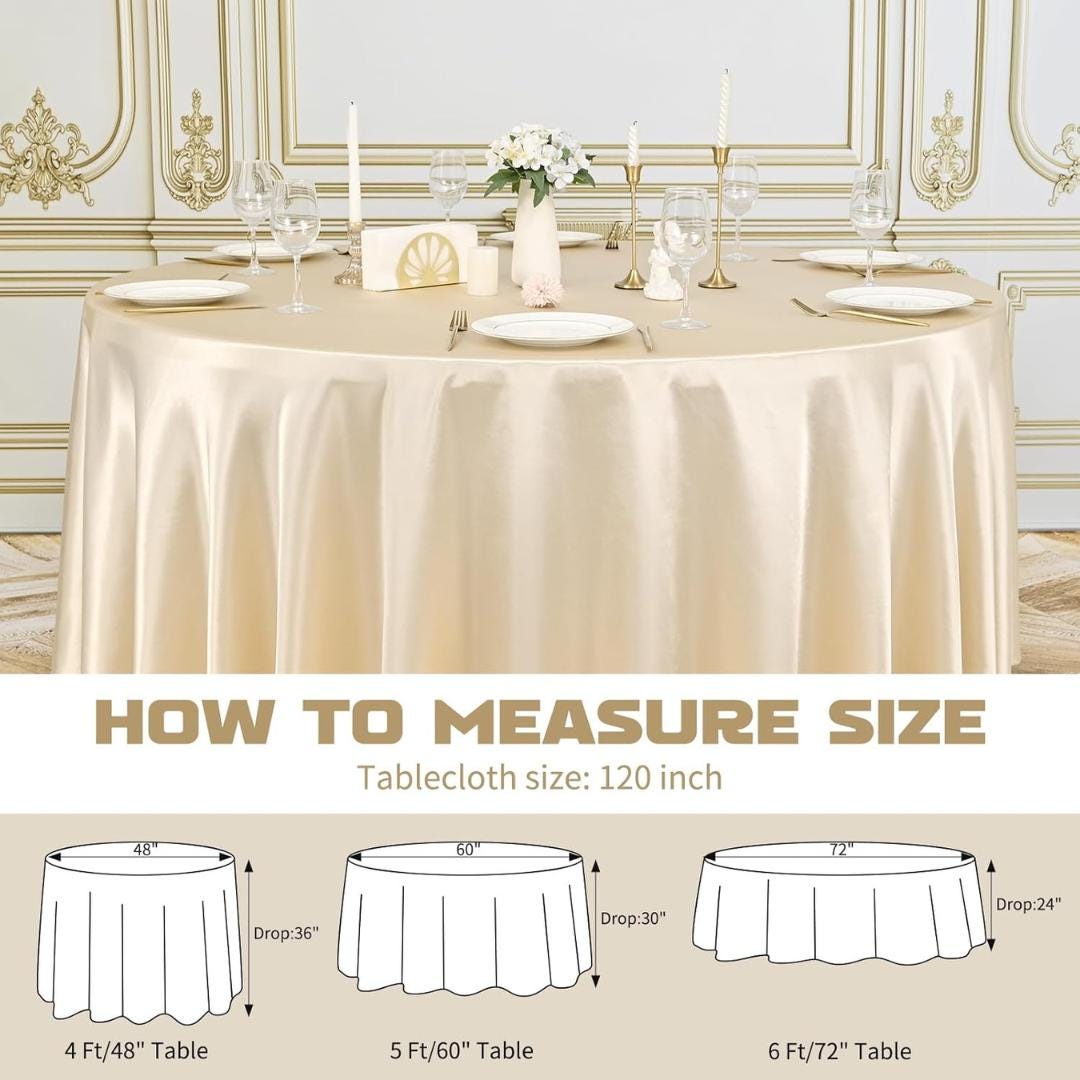 CHAMPAGNE SATIN - Table Cloth Covers for Round Tables- Round Satin Table Cloth for Wedding Banquet Decoration-  Cloths. Choose Size Below