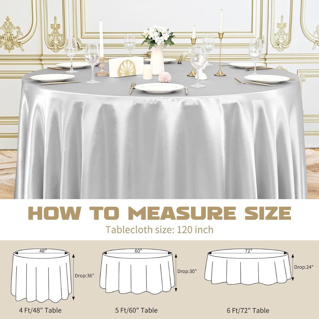 SILVER SATIN - Table Cloth Covers for Round Tables- Round Satin Table Cloth for Wedding Banquet Decoration- Table Cloths. Choose Size Below