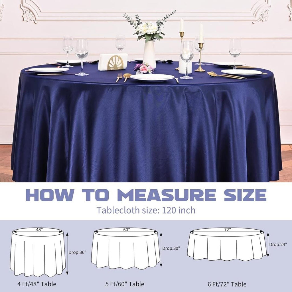 NAVY SATIN - Table Cloth Covers for Round Tables- Round Satin Table Cloth for Wedding Banquet Decoration- Table Cloths. Choose Size Below