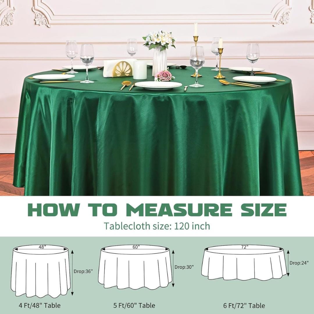 HUNTER SATIN - Table Cloth Covers for Round Tables- Round Satin Table Cloth for Wedding Banquet Decoration- Table Cloths. Choose Size Below