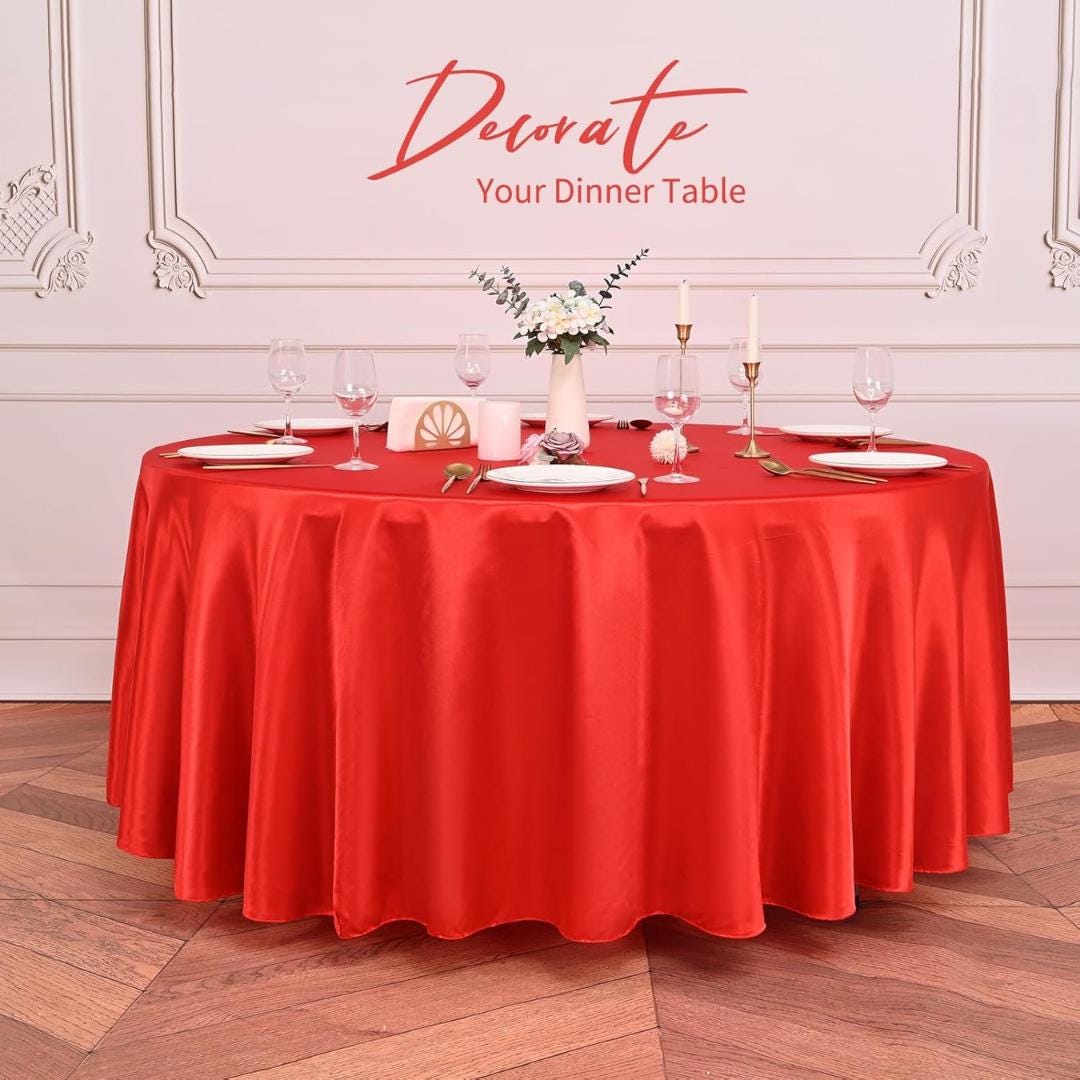 RED SATIN - Table Cloth Covers for Round Tables- Round Satin Table Cloth for Wedding Banquet Decoration- Table Cloths. Choose Size Below