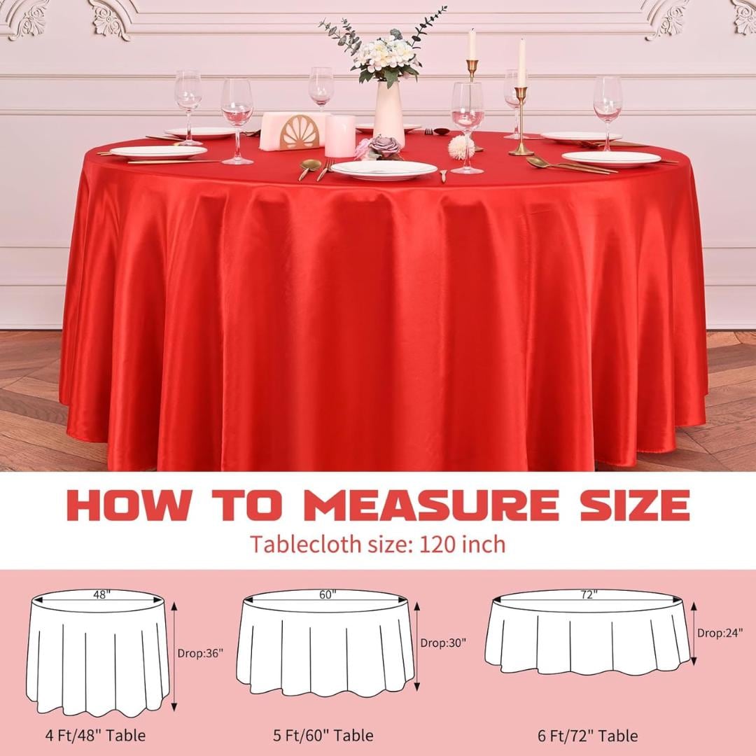 RED SATIN - Table Cloth Covers for Round Tables- Round Satin Table Cloth for Wedding Banquet Decoration- Table Cloths. Choose Size Below
