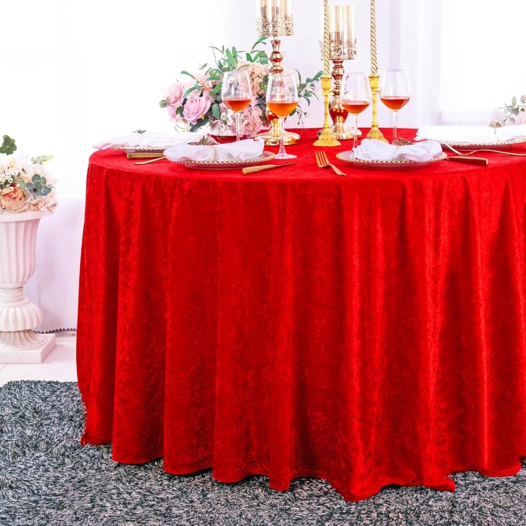 Crushed Velvet Tablecloth - RED -  Luxurious Round Table Cover  for Weddings, Parties, Baby Showers and Events. Choose Size Below