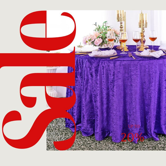 Crushed Velvet Tablecloth - PURPLE -  Luxurious Round Table Cover  for Weddings, Parties, Baby Showers and Events. Choose Size Below