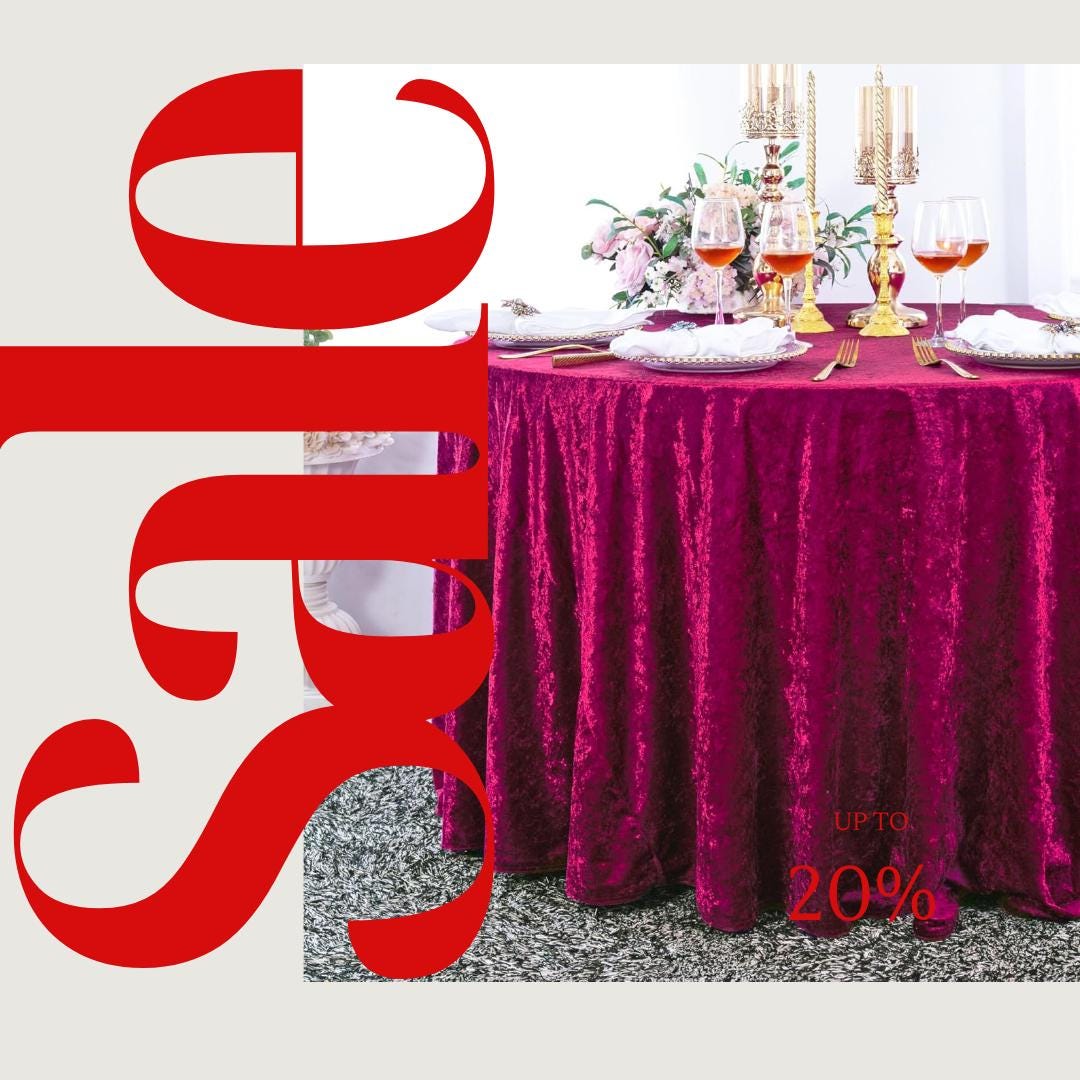 Crushed Velvet Tablecloth - MAGENTA -  Luxurious Round Table Cover  for Weddings, Parties, Baby Showers and Events. Choose Size Below