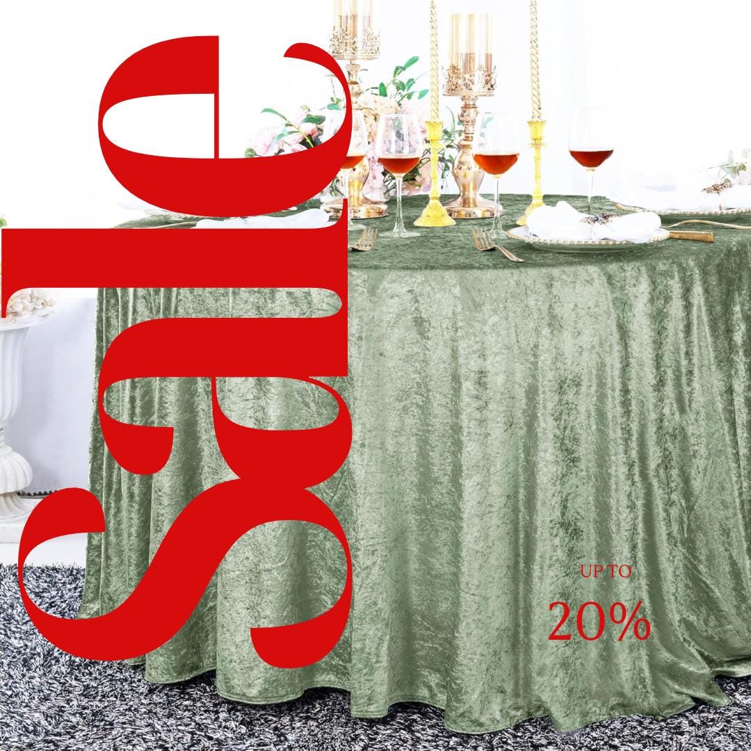 Crushed Velvet Tablecloth - DK SAGE -  Luxurious Round Table Cover  for Weddings, Parties, Baby Showers and Events. Choose Size Below