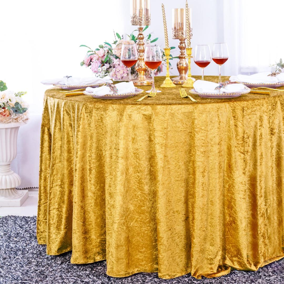 Crushed Velvet Tablecloth - GOLD -  Luxurious Round Table Cover  for Weddings, Parties, Baby Showers and Events. Choose Size Below