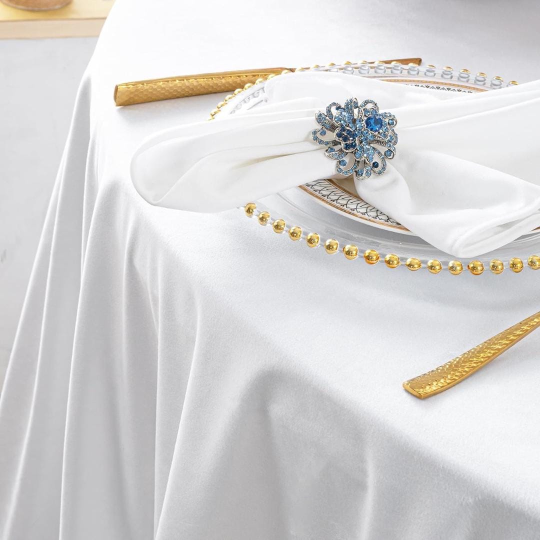 Royal Velvet Tablecloth - WHITE -  Luxurious Round Table Cover  for Weddings, Parties, Baby Showers and Events. Choose Size Below