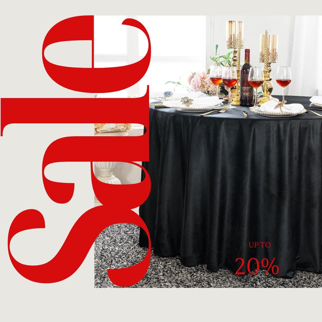 Royal Velvet Tablecloth - BLACK -  Luxurious Round Table Cover  for Weddings, Parties, Baby Showers and Events. Choose Size Below
