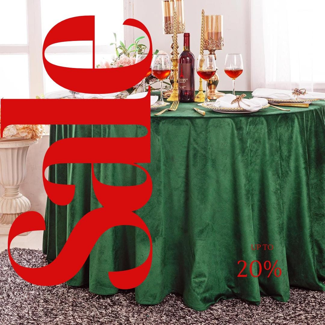 Royal Velvet Tablecloth - EMERALD -  Luxurious Round Table Cover  for Weddings, Parties, Baby Showers and Events. Choose Size Below