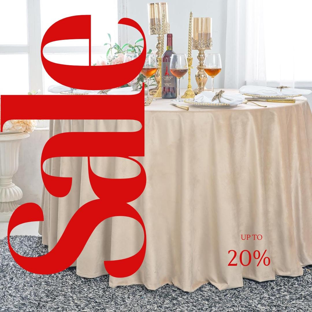 Royal Velvet Tablecloth - CHAMPAGNE -  Luxurious Round Table Cover  for Weddings, Parties, Baby Showers and Events. Choose Size Below