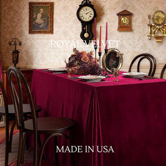 Royal Velvet Tablecloth - BURGUNDY - Luxurious Rectangular Table Cover for Weddings, Parties, Baby Showers and Events. Choose Size Below
