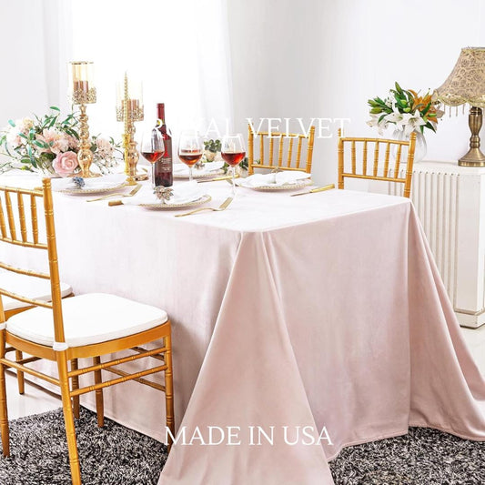 Royal Velvet Tablecloth - BLUSH - Luxurious Rectangular Table Cover for Weddings, Parties, Baby Showers and Events. Choose Size Below