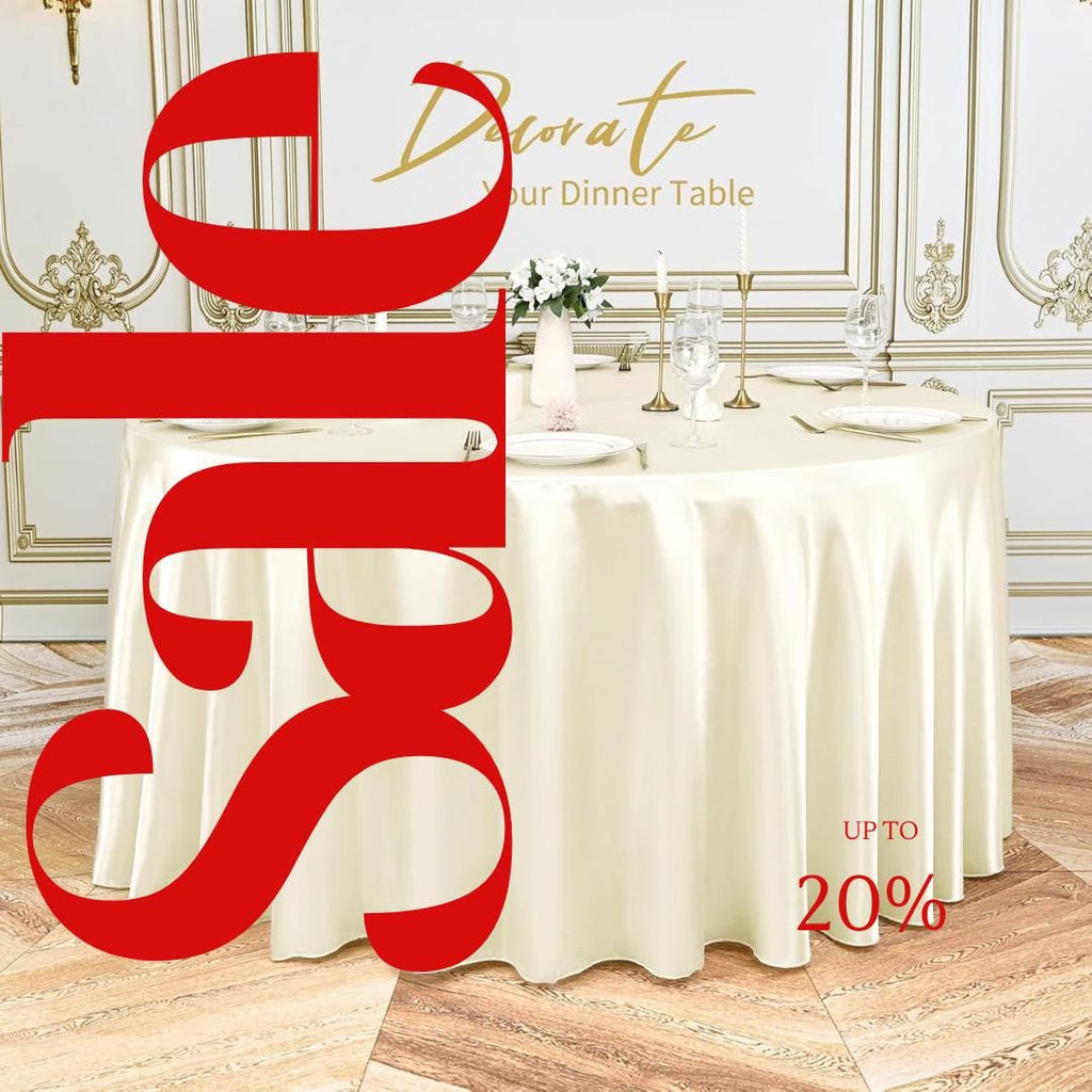 IVORY SATIN - Table Cloth Covers for Round Tables- Round Satin Table Cloth for Wedding Banquet Decoration- Table Cloths. Choose Size Below