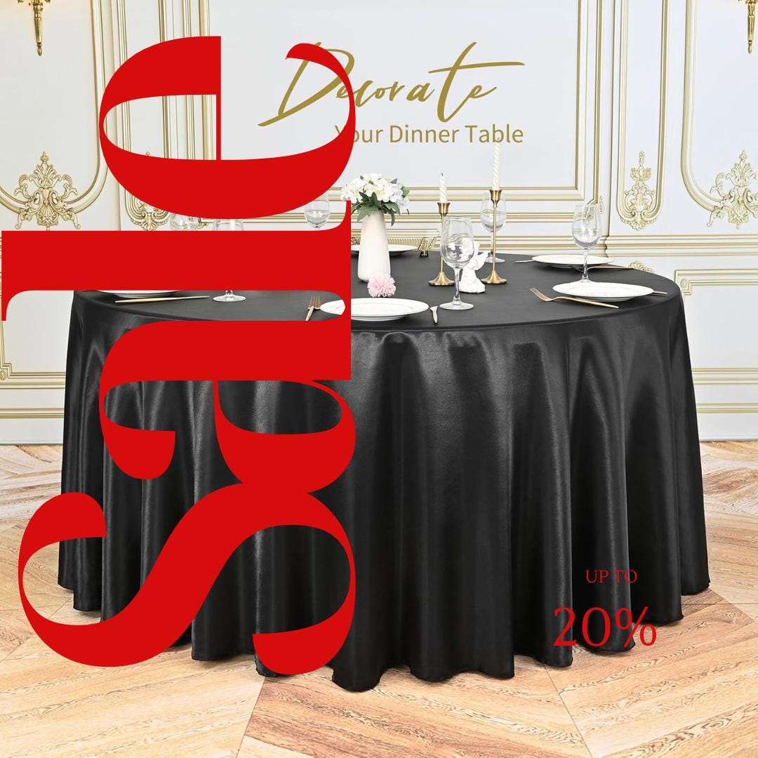 BLACK SATIN - Table Cloth Covers for Round Tables- Round Satin Table Cloth for Wedding Banquet Decoration- Table Cloths. Choose Size Below