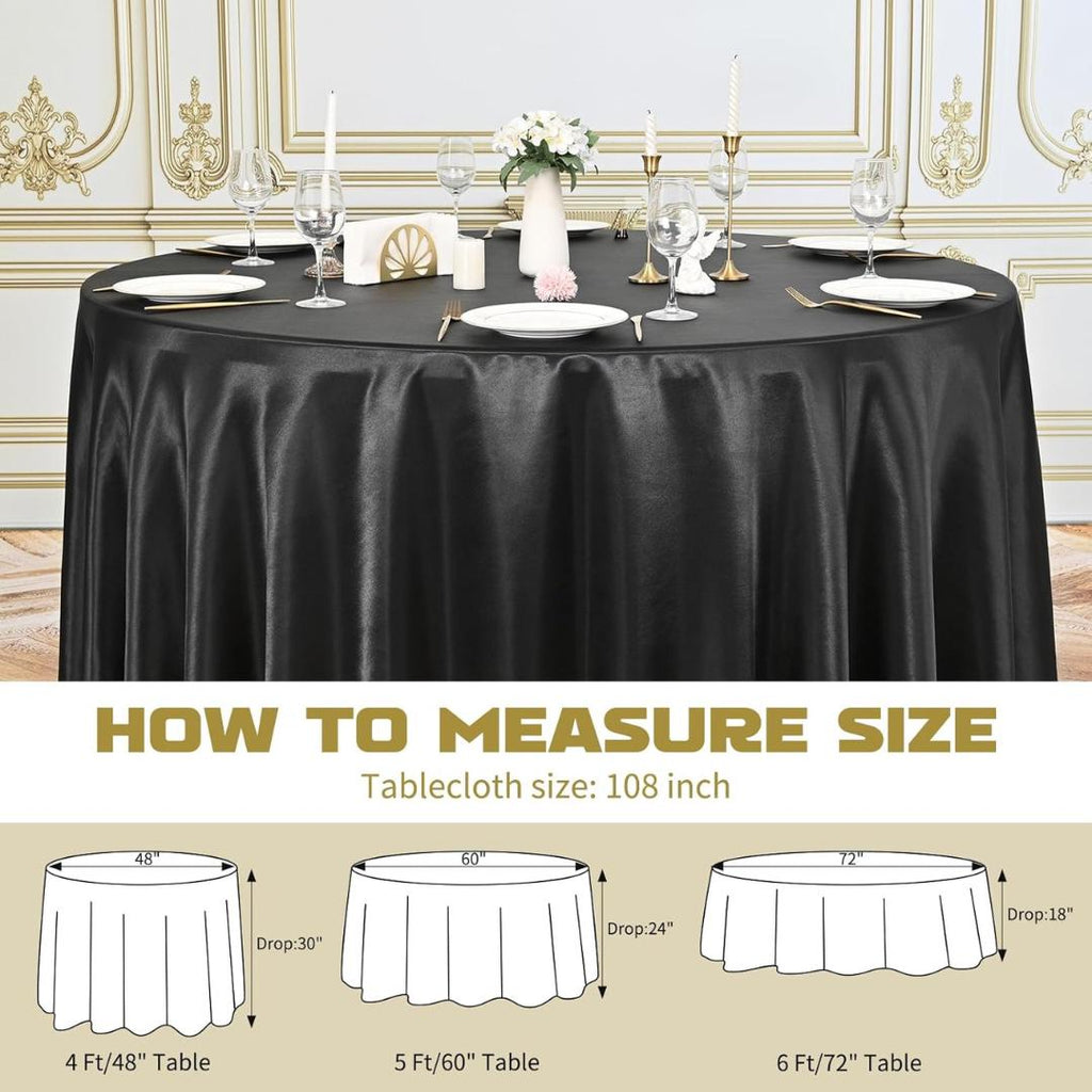 BLACK SATIN - Table Cloth Covers for Round Tables- Round Satin Table Cloth for Wedding Banquet Decoration- Table Cloths. Choose Size Below