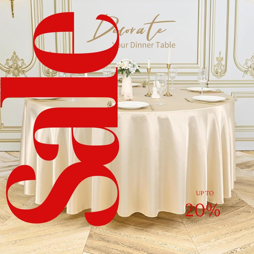 CHAMPAGNE SATIN - Table Cloth Covers for Round Tables- Round Satin Table Cloth for Wedding Banquet Decoration-  Cloths. Choose Size Below
