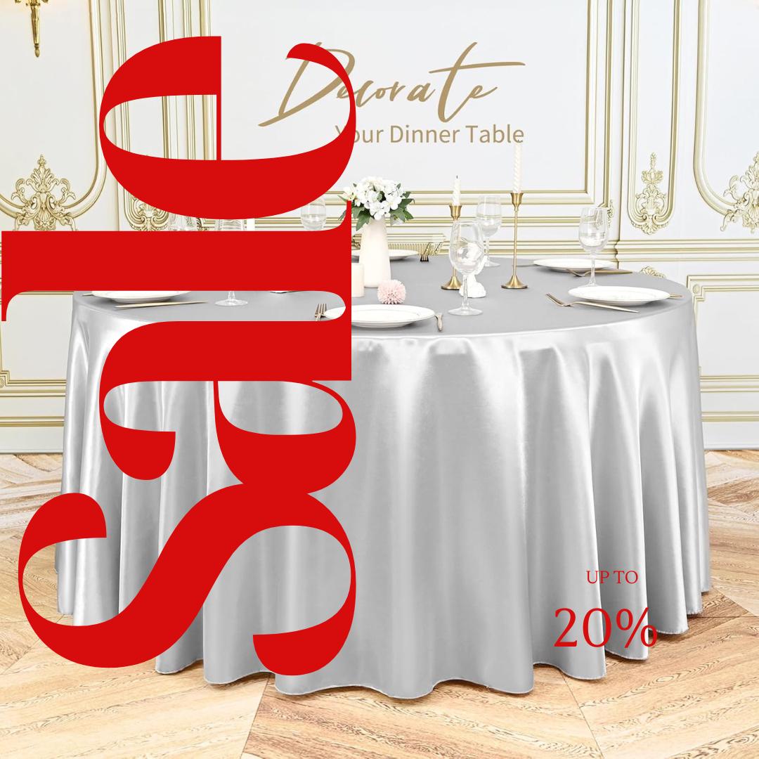 SILVER SATIN - Table Cloth Covers for Round Tables- Round Satin Table Cloth for Wedding Banquet Decoration- Table Cloths. Choose Size Below