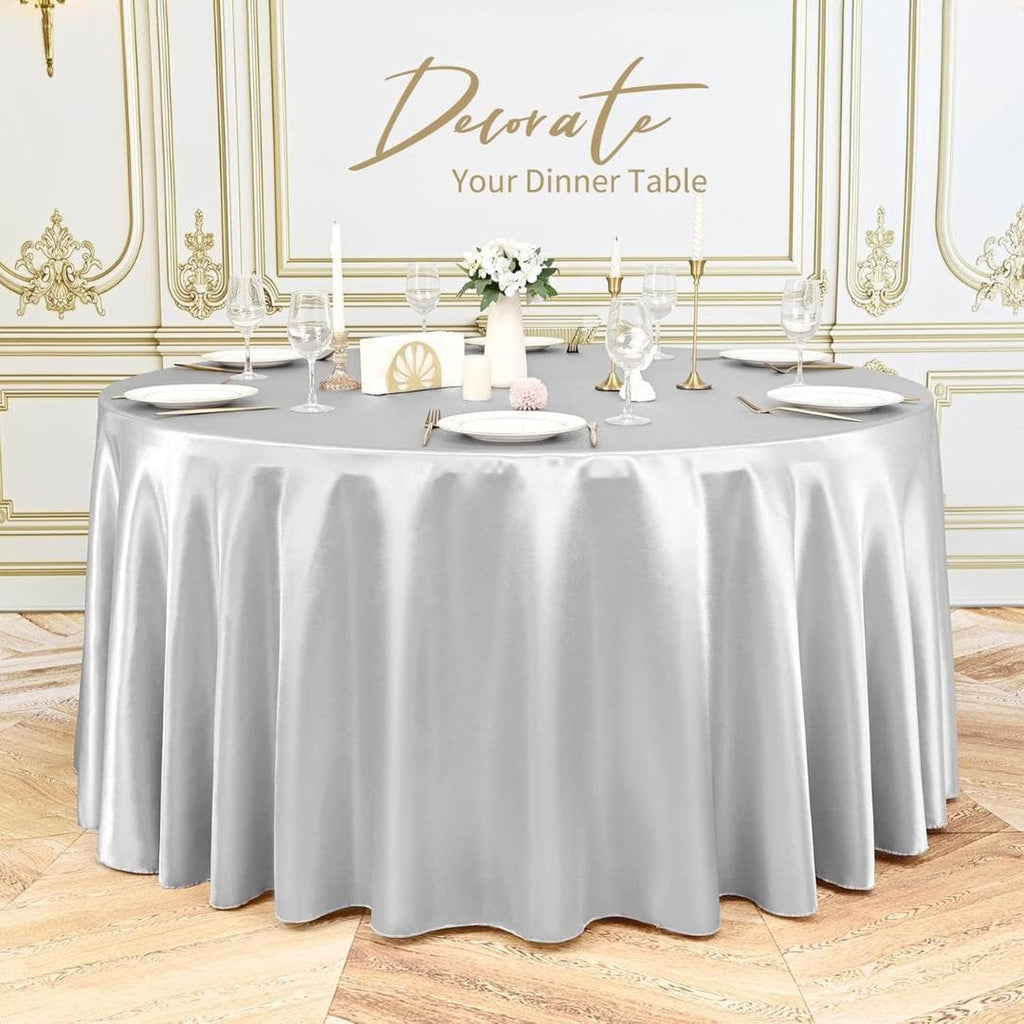 SILVER SATIN - Table Cloth Covers for Round Tables- Round Satin Table Cloth for Wedding Banquet Decoration- Table Cloths. Choose Size Below