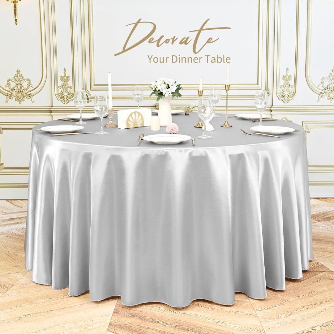 SILVER SATIN - Table Cloth Covers for Round Tables- Round Satin Table Cloth for Wedding Banquet Decoration- Table Cloths. Choose Size Below