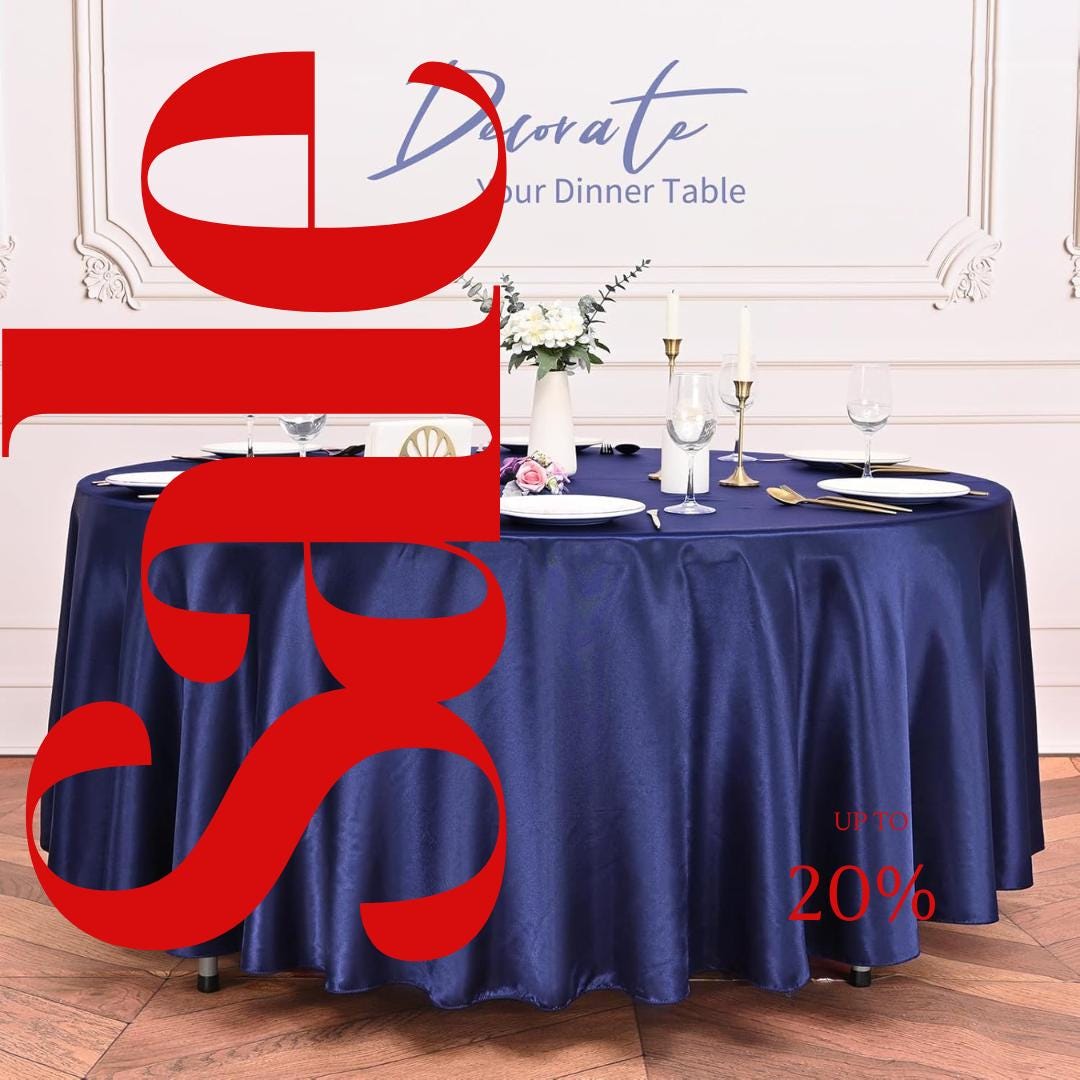 NAVY SATIN - Table Cloth Covers for Round Tables- Round Satin Table Cloth for Wedding Banquet Decoration- Table Cloths. Choose Size Below
