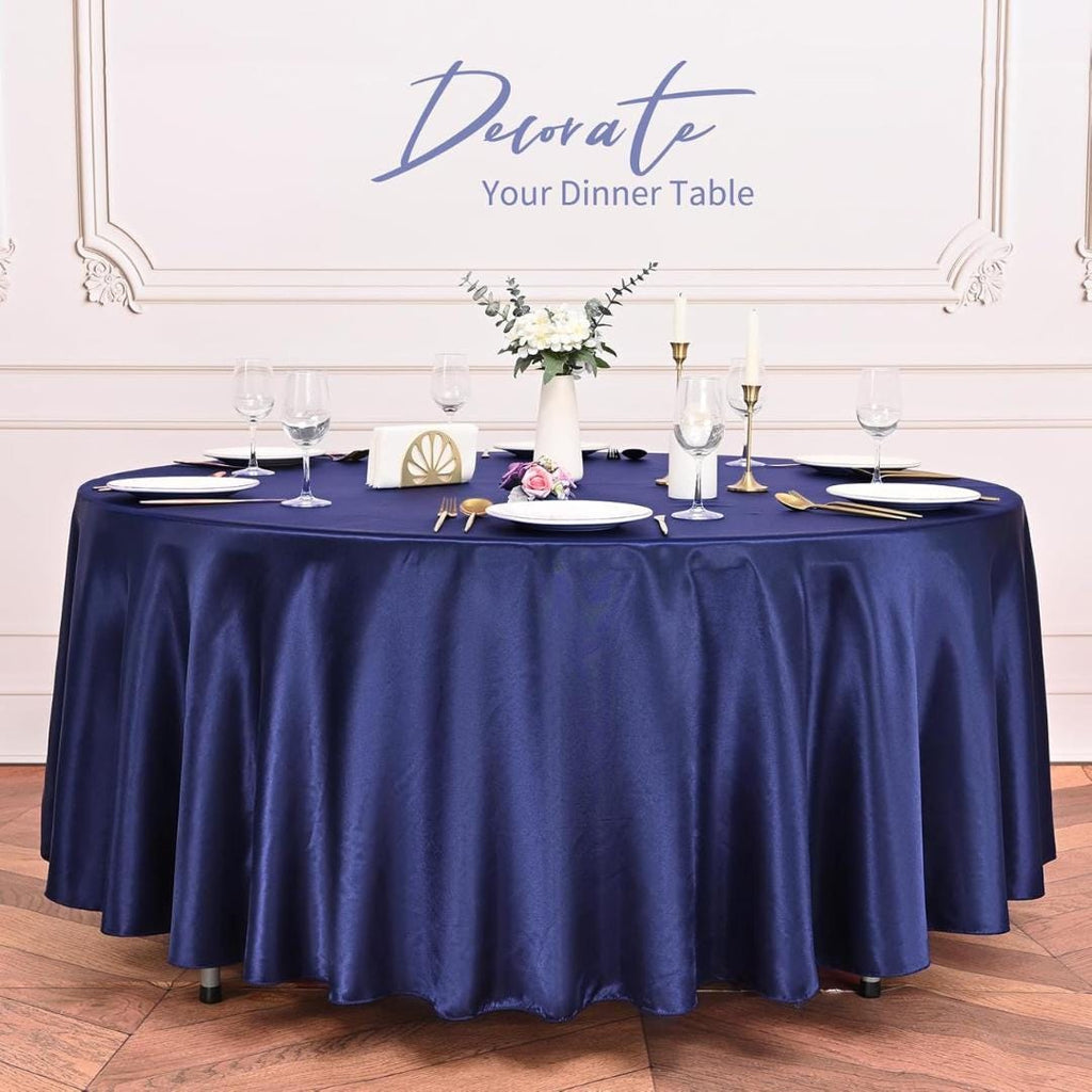 NAVY SATIN - Table Cloth Covers for Round Tables- Round Satin Table Cloth for Wedding Banquet Decoration- Table Cloths. Choose Size Below