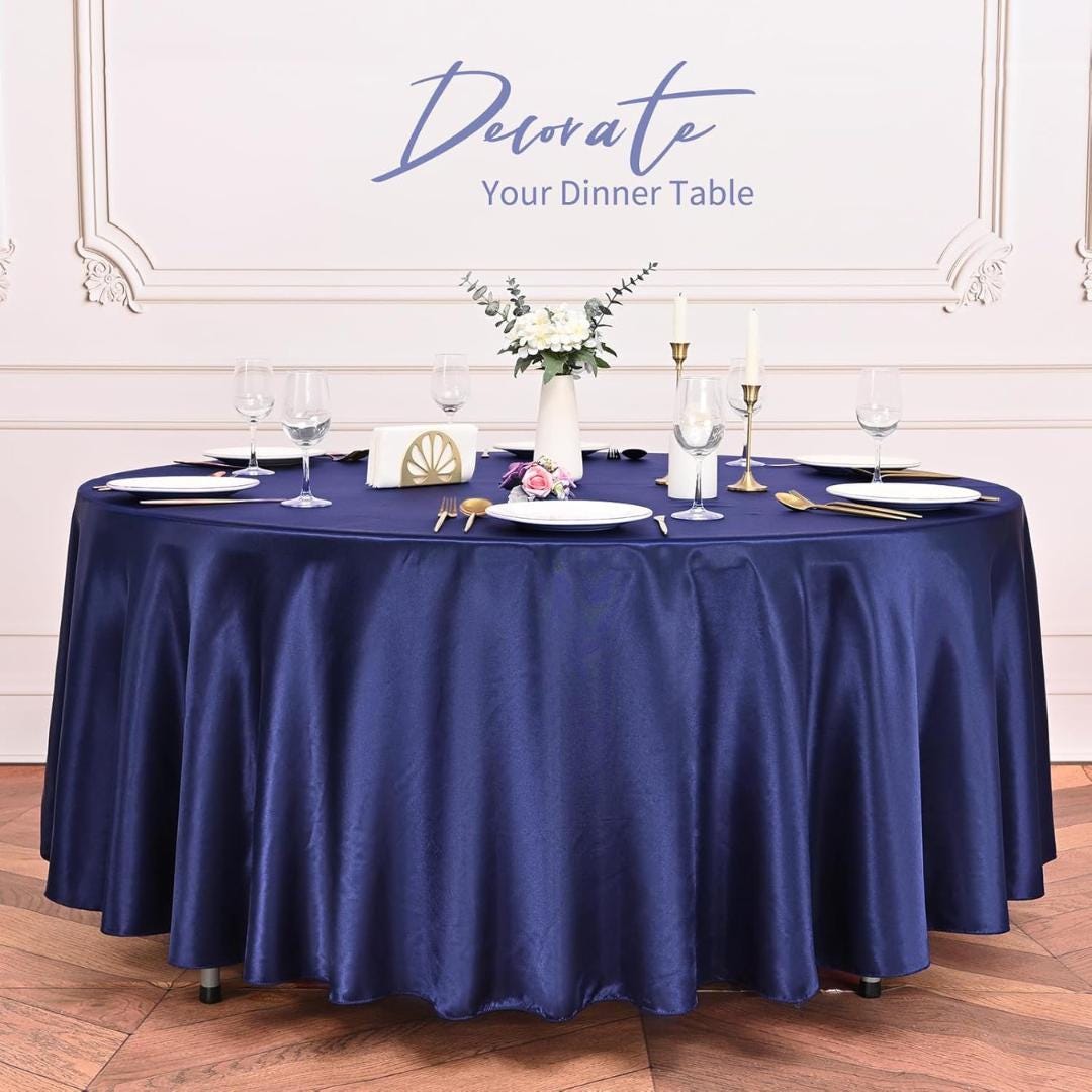 NAVY SATIN - Table Cloth Covers for Round Tables- Round Satin Table Cloth for Wedding Banquet Decoration- Table Cloths. Choose Size Below