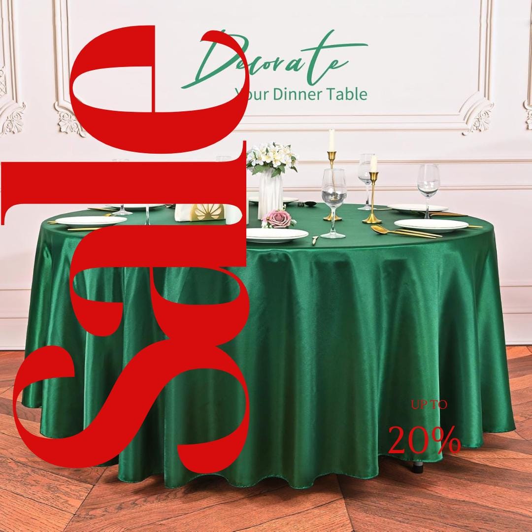 HUNTER SATIN - Table Cloth Covers for Round Tables- Round Satin Table Cloth for Wedding Banquet Decoration- Table Cloths. Choose Size Below