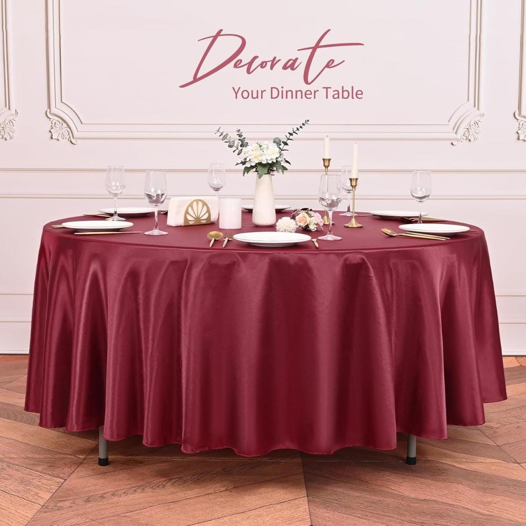 BURGUNDY SATIN - Table Cloth Covers for Round Tables- Round Satin Table Cloth for Wedding Banquet Decoration - Cloths. Choose Size Below