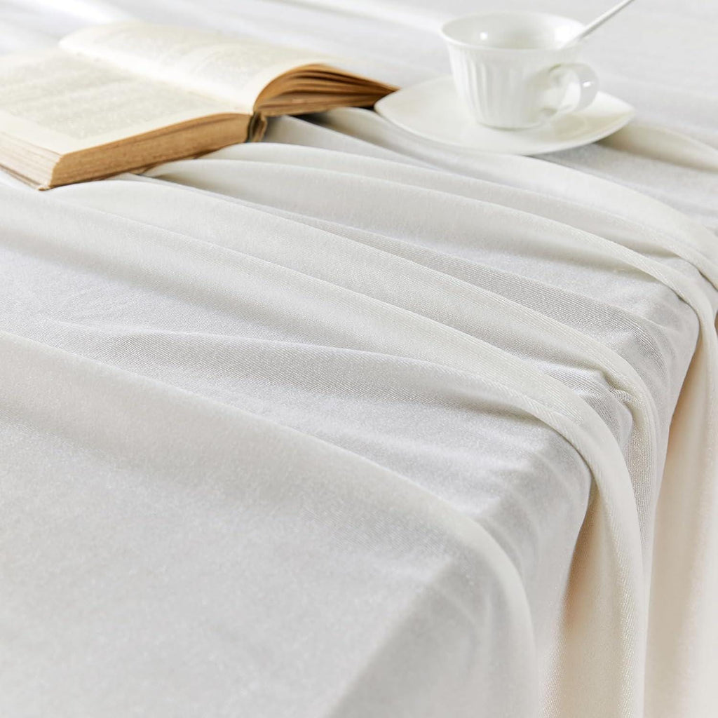 Rectangular Stretch Velvet Tablecloth - WHITE -  Luxurious Table Cover Beautiful for Weddings, Parties, Baby Showers and Events. Choose Size