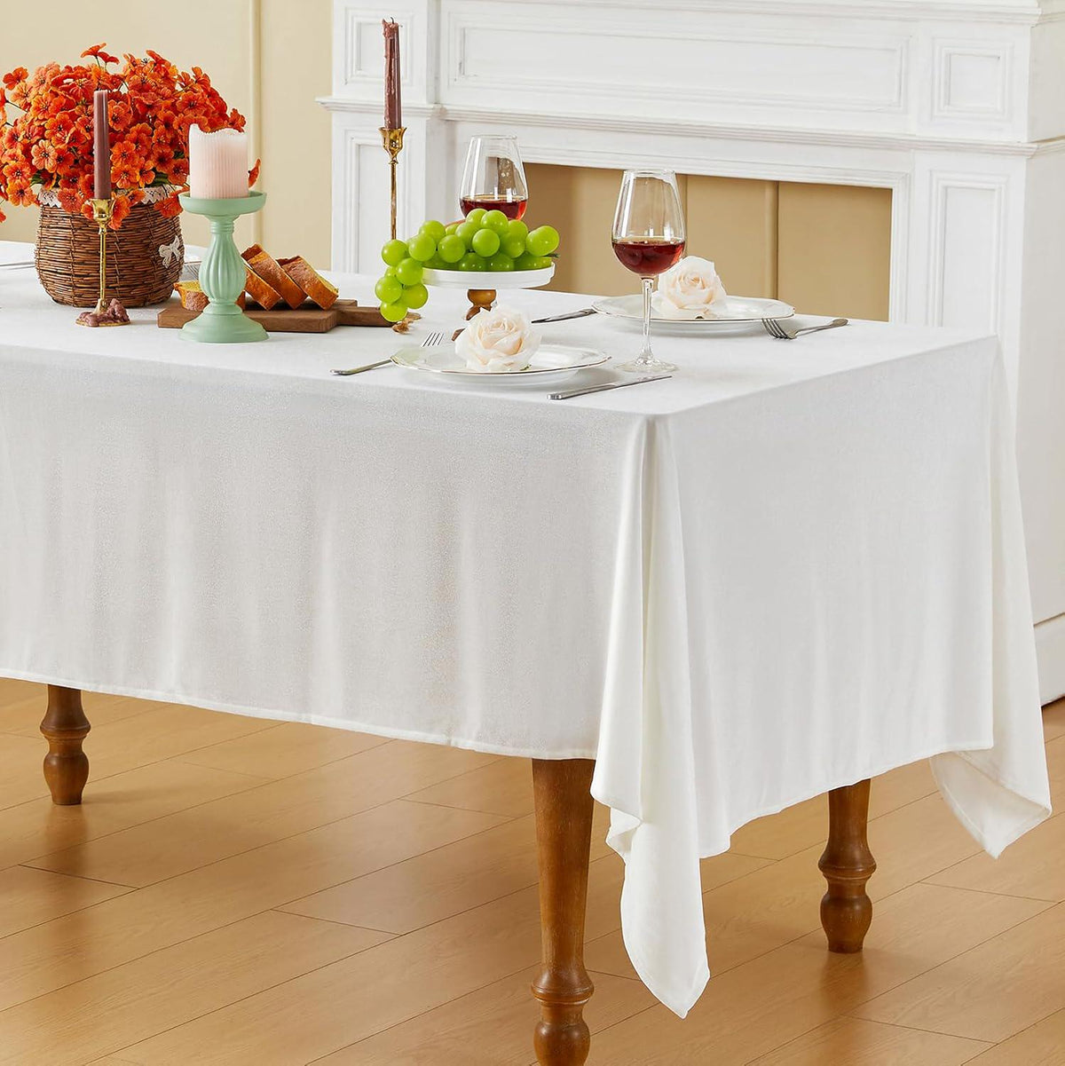 Rectangular Stretch Velvet Tablecloth - WHITE -  Luxurious Table Cover Beautiful for Weddings, Parties, Baby Showers and Events. Choose Size
