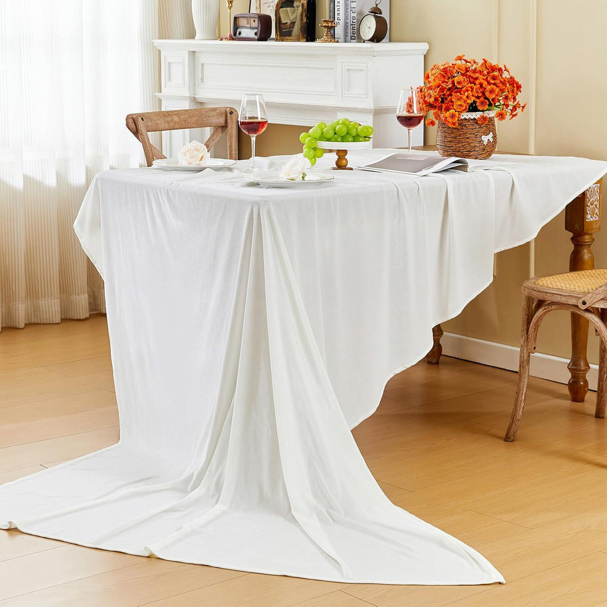 Rectangular Stretch Velvet Tablecloth - WHITE -  Luxurious Table Cover Beautiful for Weddings, Parties, Baby Showers and Events. Choose Size