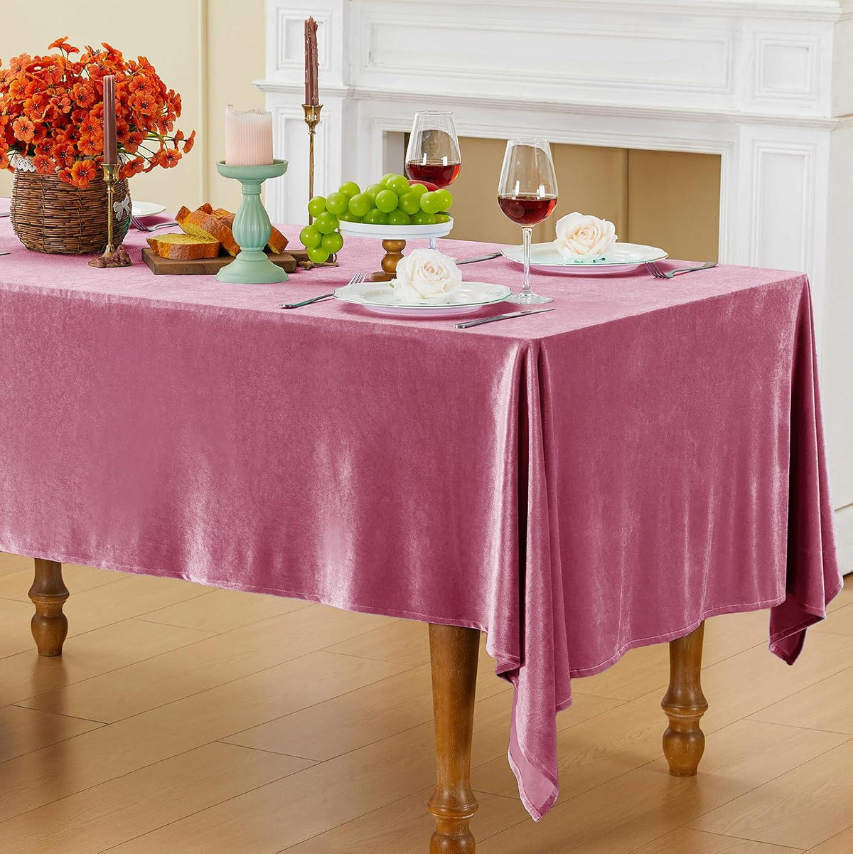Rectangular Stretch Velvet Tablecloth - ROSE -  Luxurious Table Cover Beautiful for Weddings, Parties, Baby Showers and Events. Choose Size
