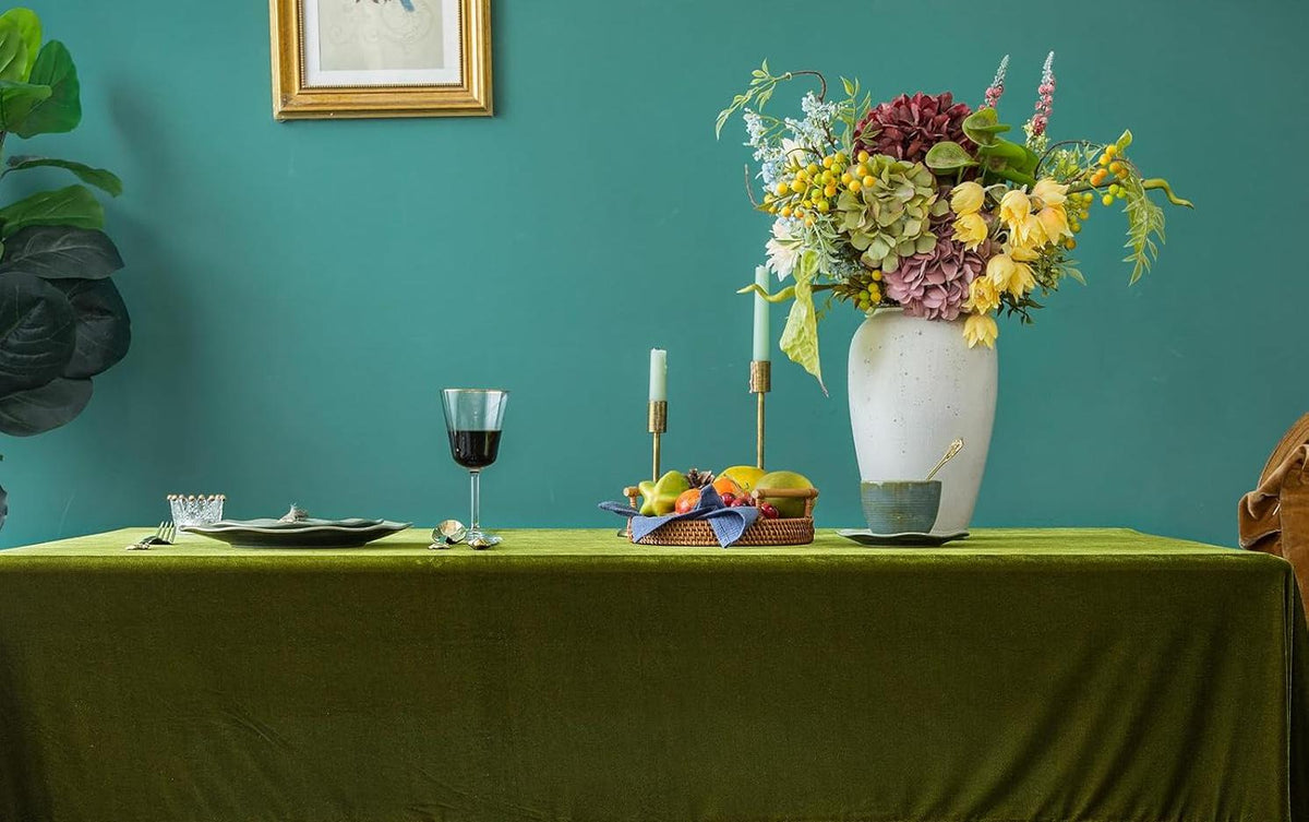Rectangular Stretch Velvet Tablecloth - OLIVE -  Luxurious Table Cover Beautiful for Weddings, Parties, Baby Showers and Events. Choose Size